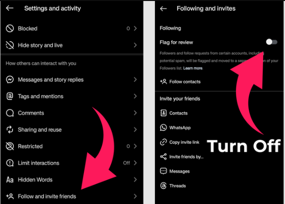 How to turn off Flag for review on Instagram